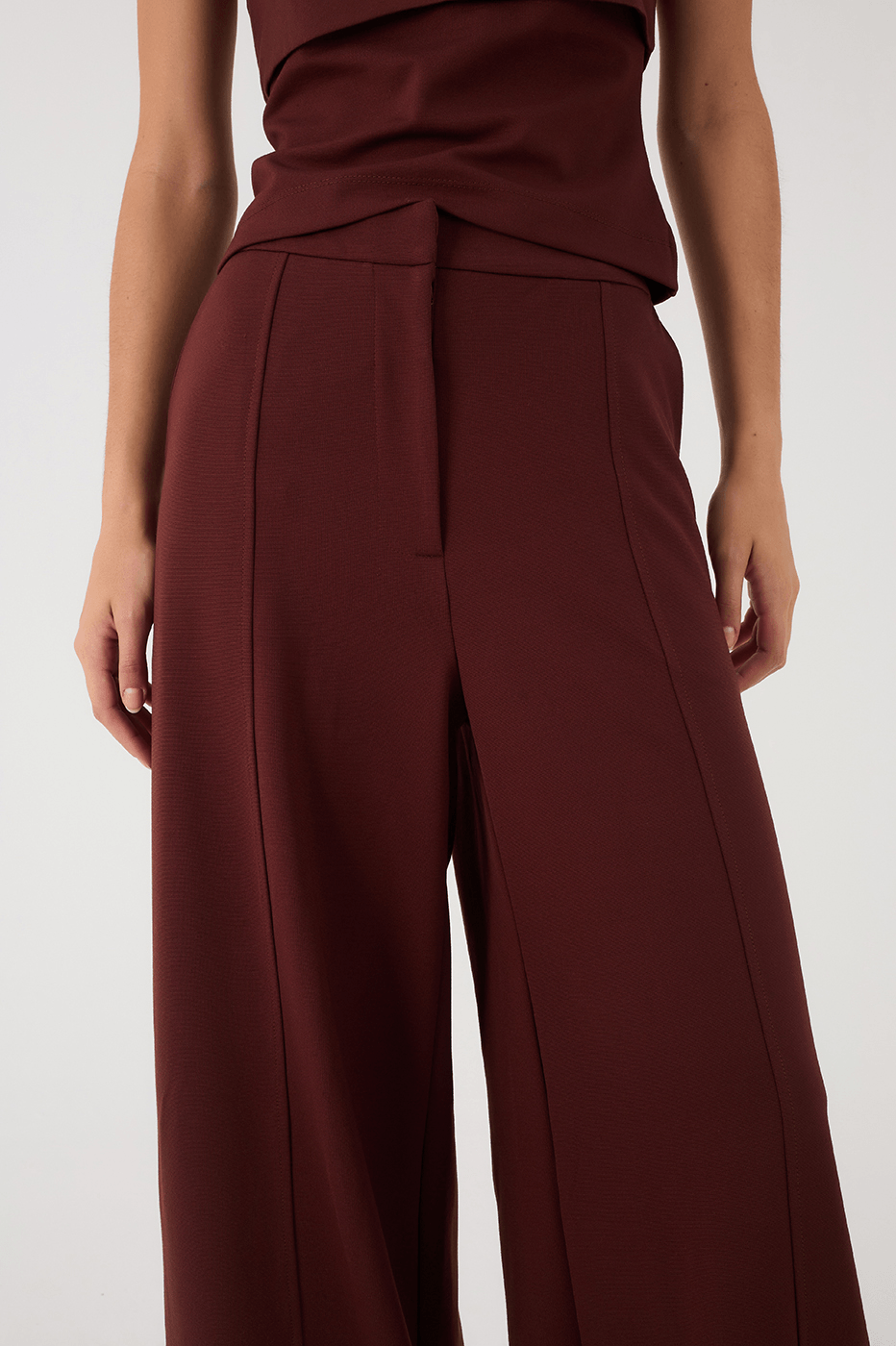 Brown Caffeine Side Pockets Wide-Leg Tailored Pants