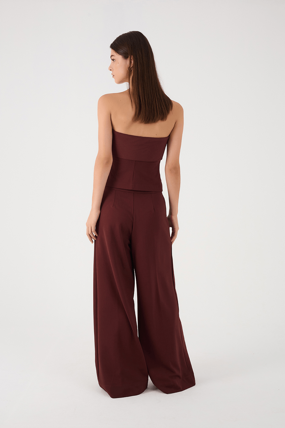 Brown Caffeine Side Pockets Wide-Leg Tailored Pants