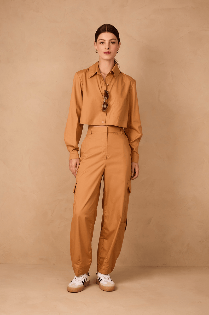 Beige Leme Tailored Cotton Pants_1