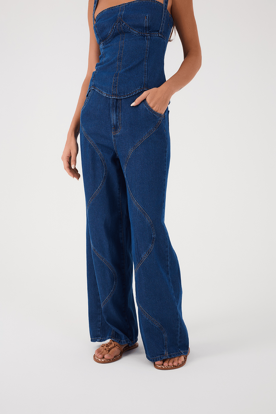 Denim Mare Pockets Wide-Leg Pants