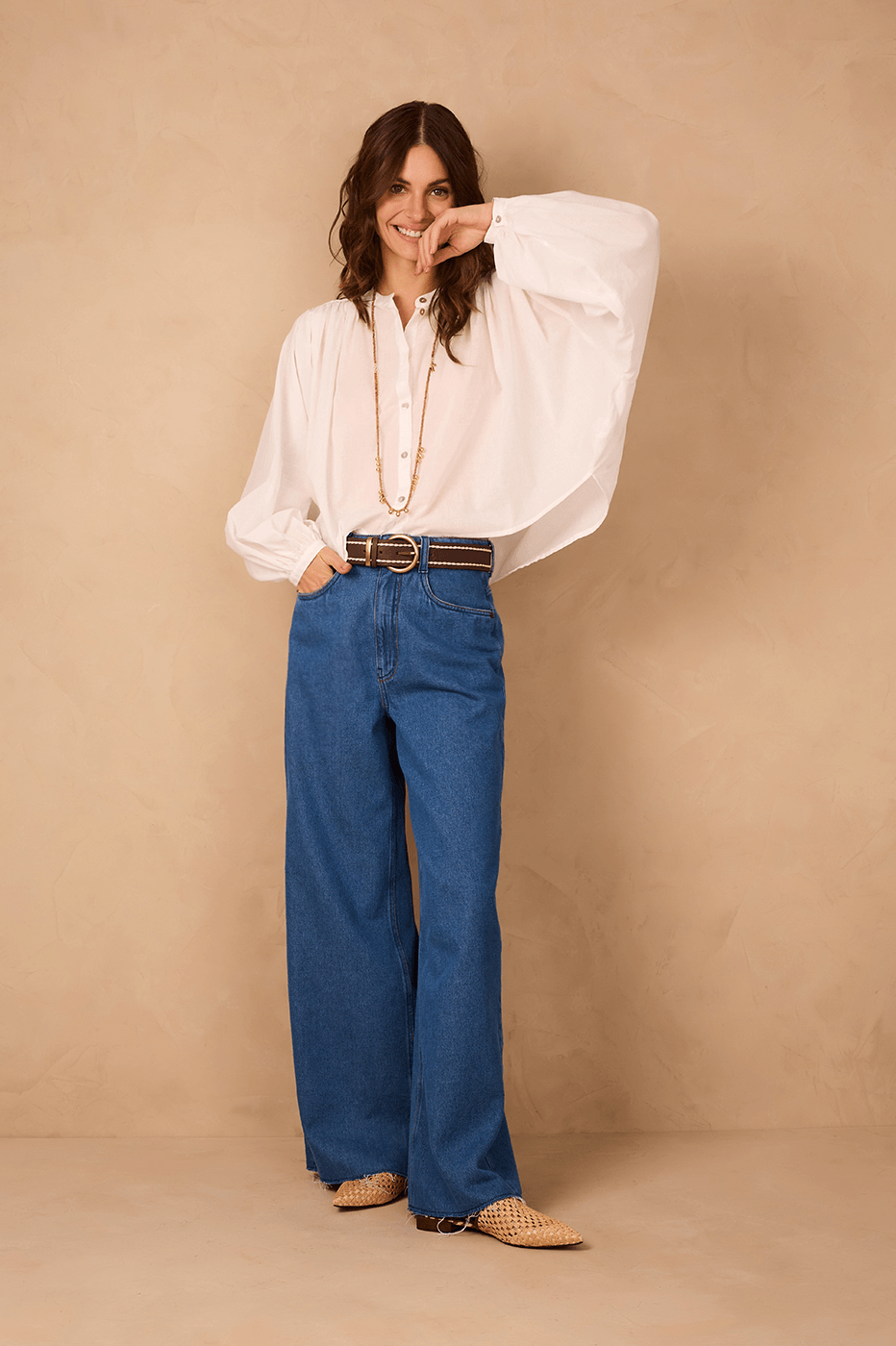 Denim Waves Pockets Boyfriend Pants