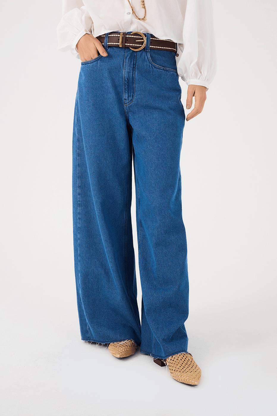 Denim Waves Pockets Boyfriend Pants