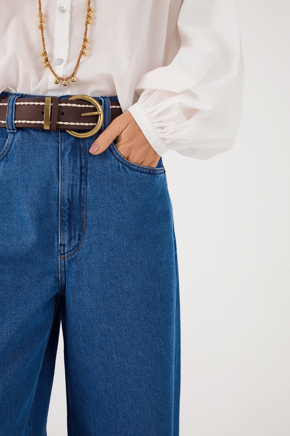 Denim Waves Pockets Boyfriend Pants