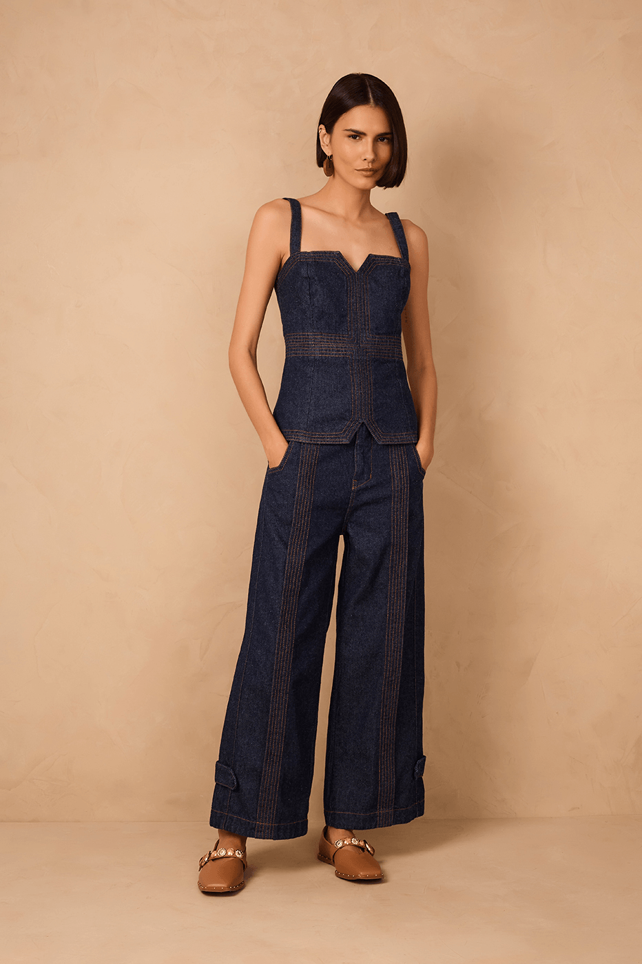 Denim Pockets Seam Pants
