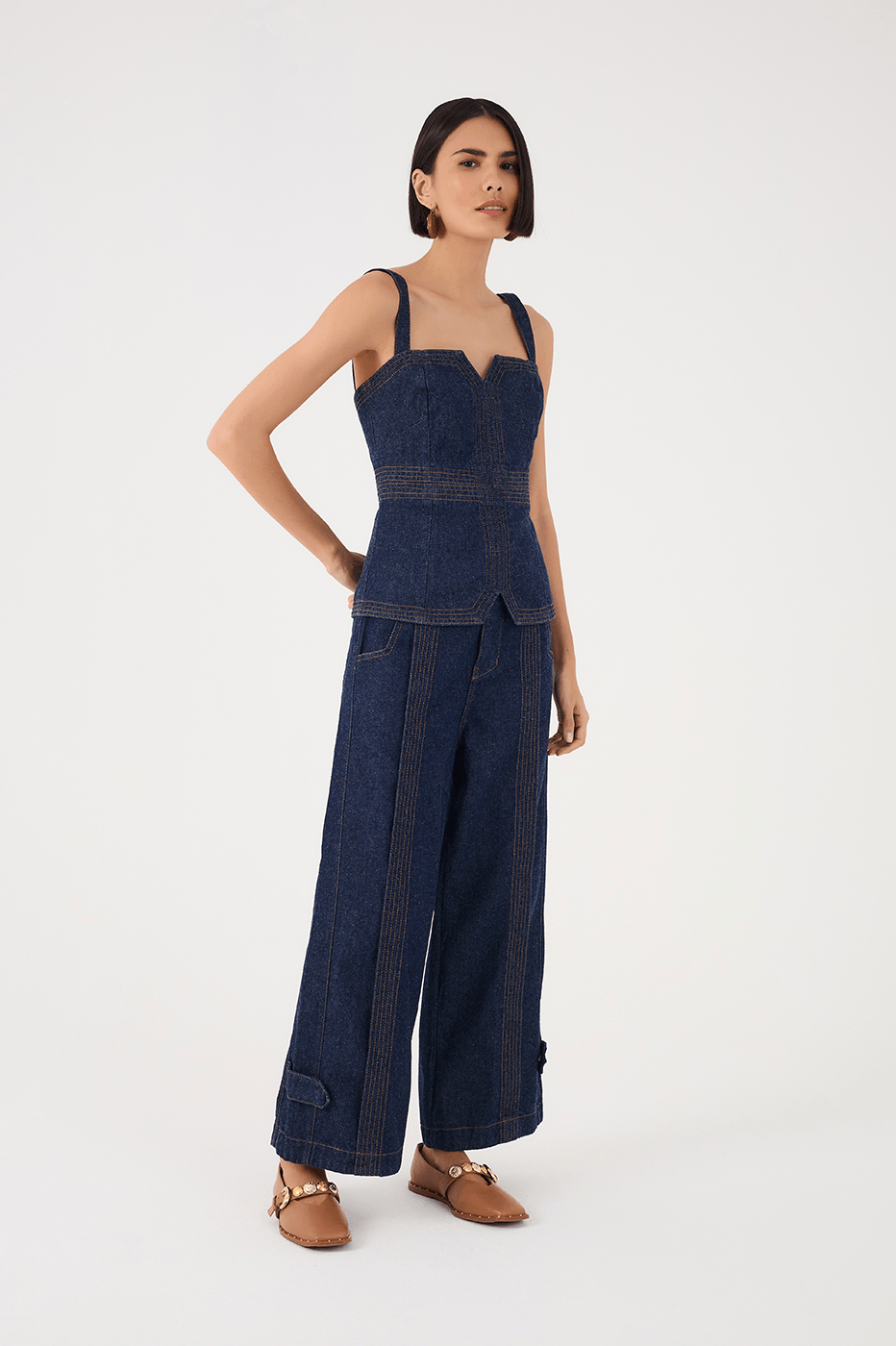 Denim Pockets Seam Pants