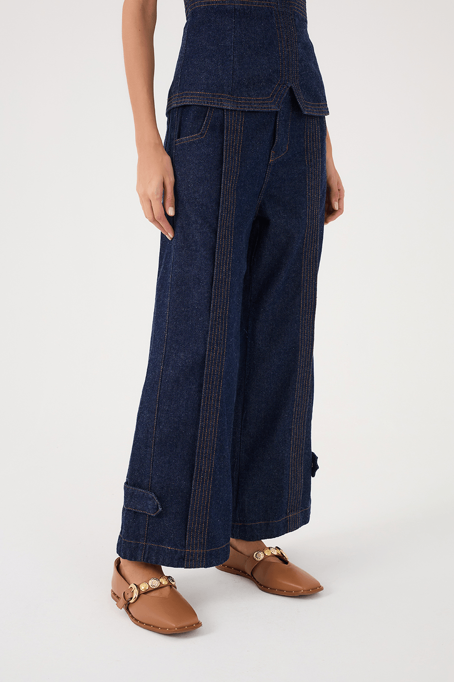 Denim Pockets Seam Pants