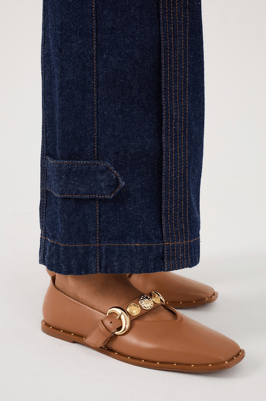 Denim Pockets Seam Pants