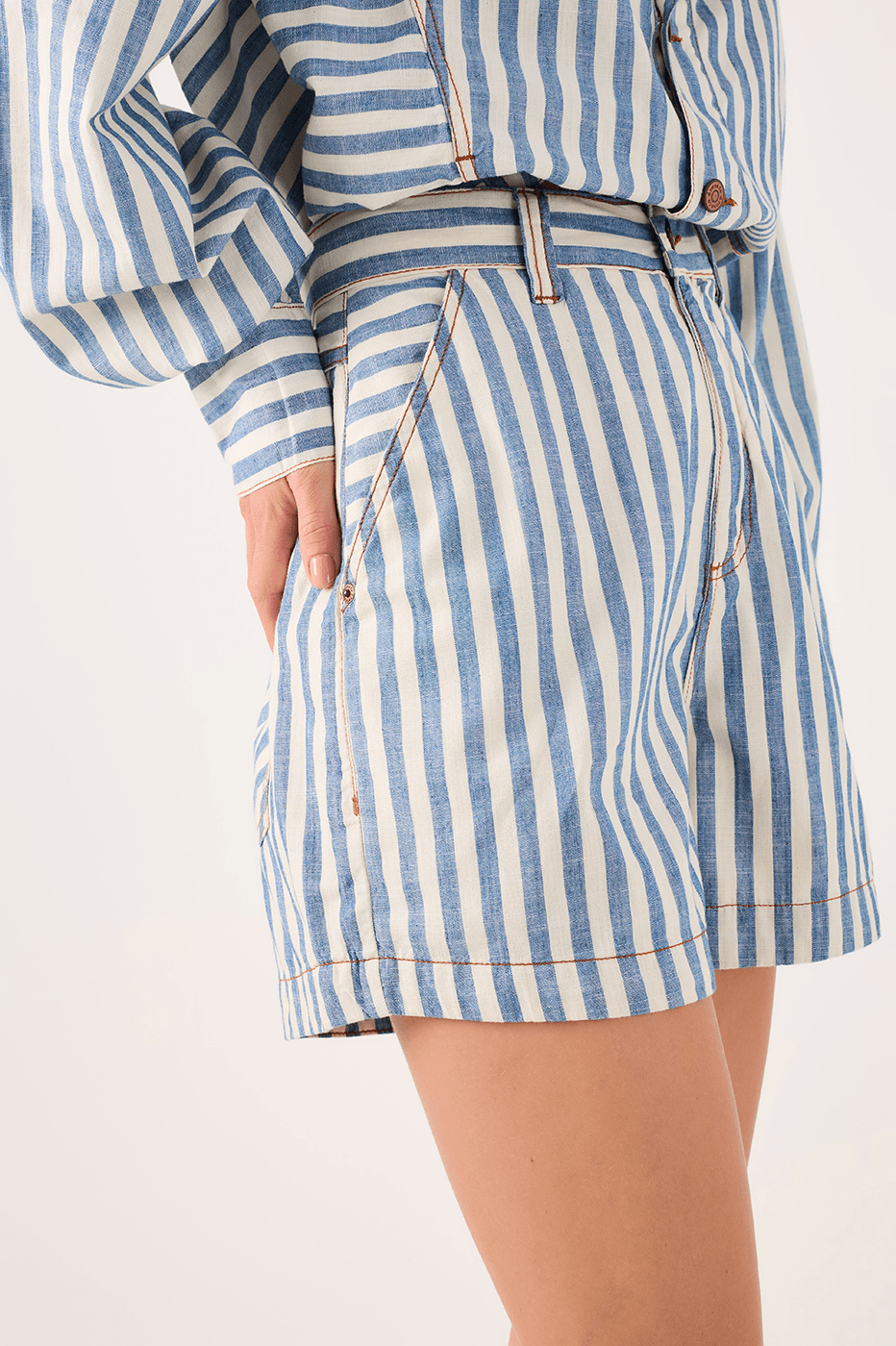 Striped Twill Denim Shorts_2