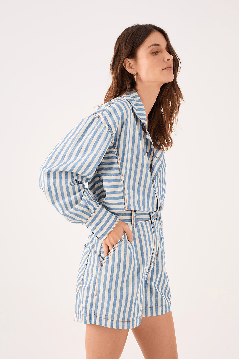Striped Twill Denim Shorts_4