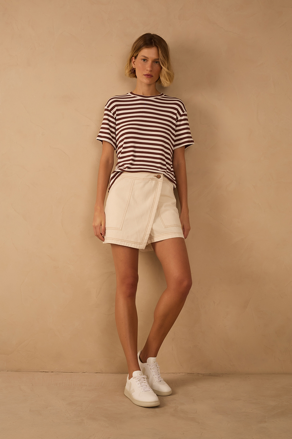 Twill Skirt Topstitching Button Shorts_1