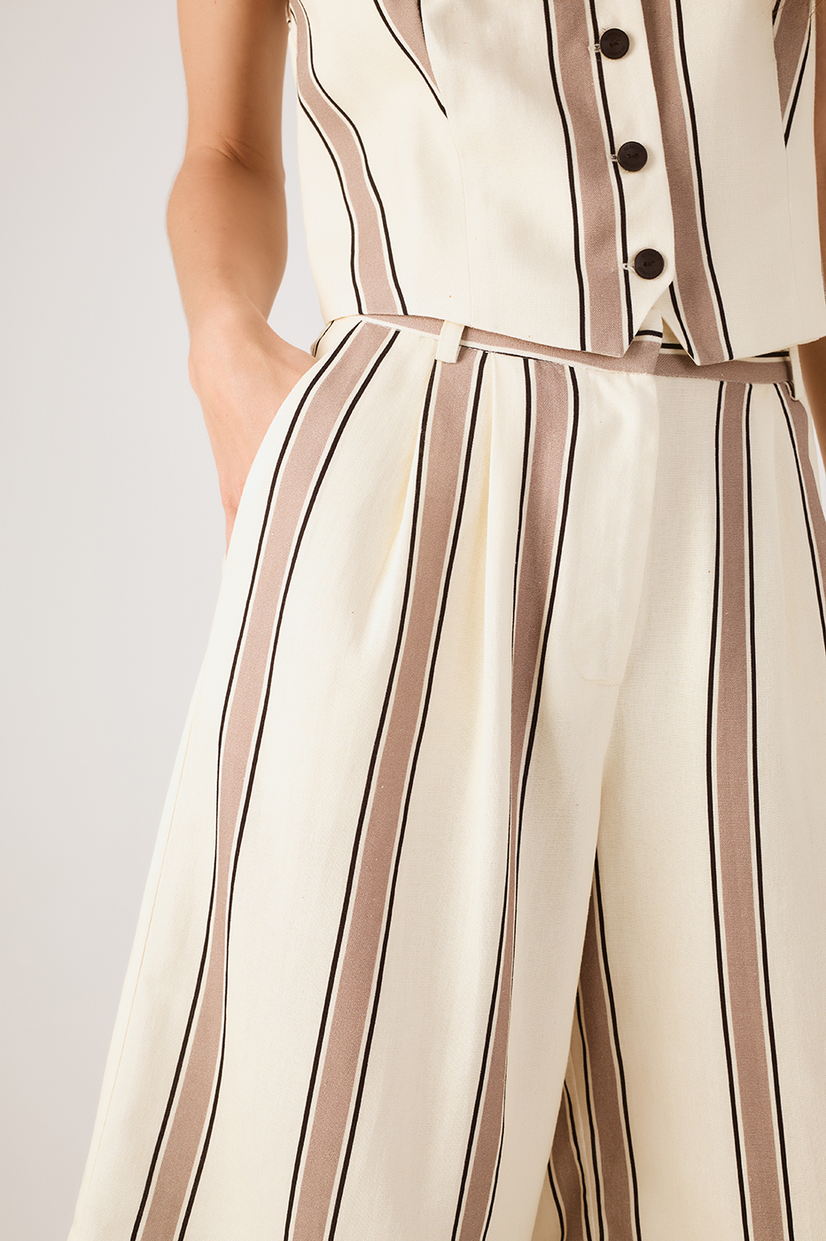Beige Parque Stripes Belt Loops Linen Bermuda Shorts