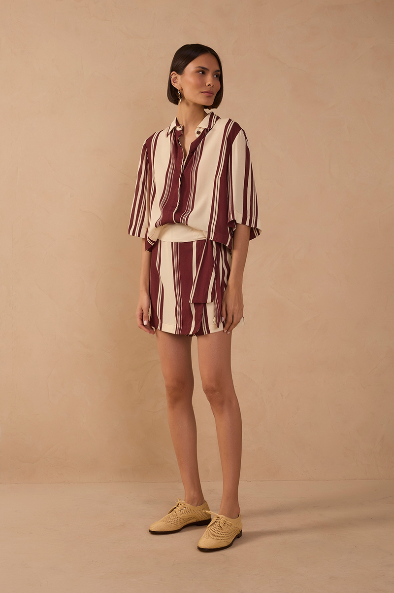 Brown Stripes Side Tie Skorts_1