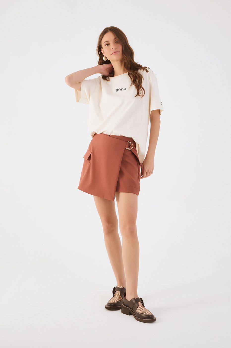 Brown Mate Side Pockets Buckle Skorts