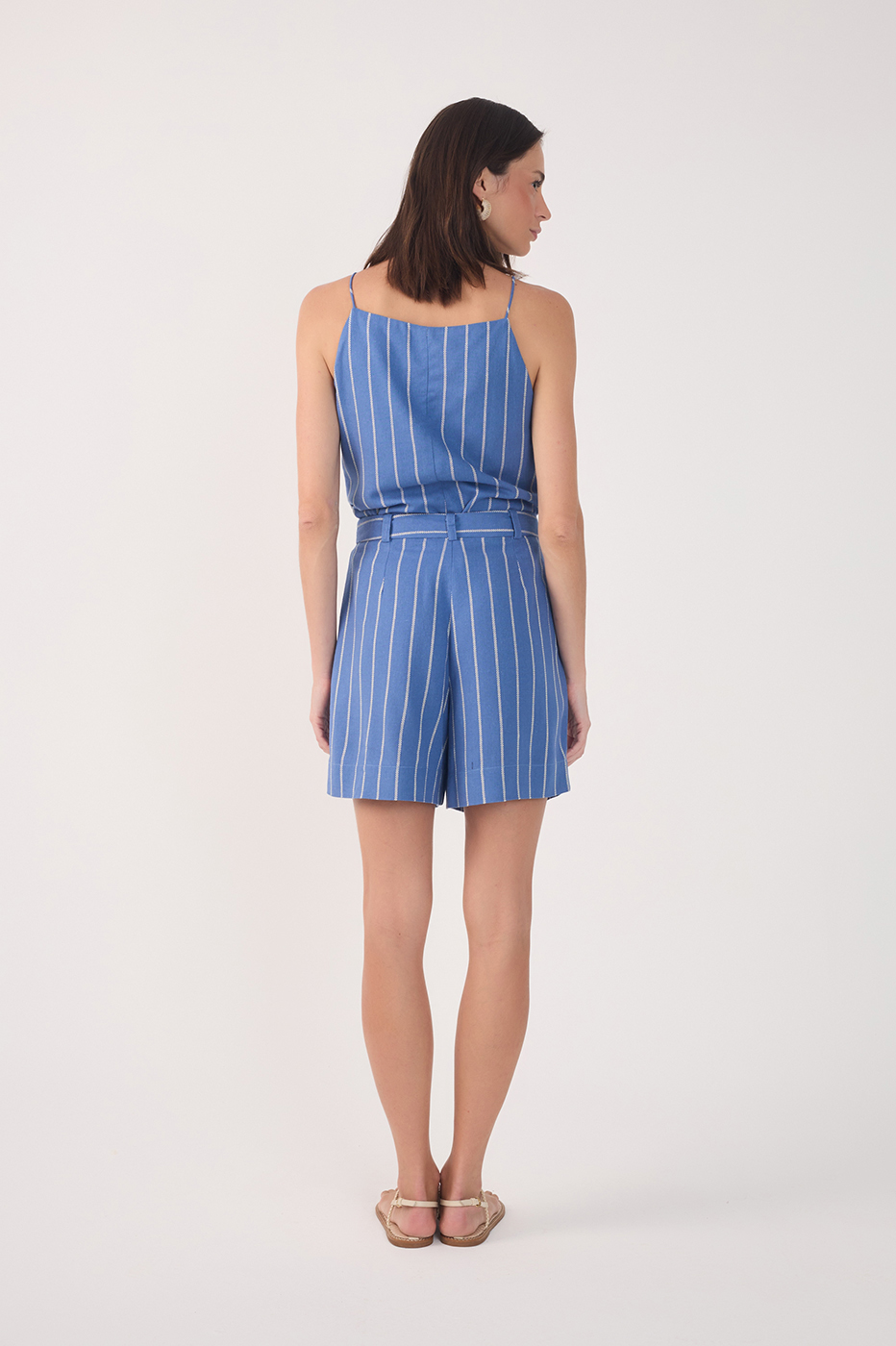 Linen Striped Pleated Bermuda_5