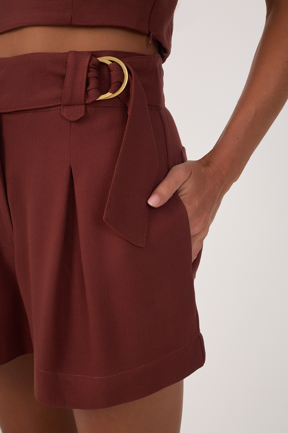 Tailored Shorts with Buckle Waistband_4