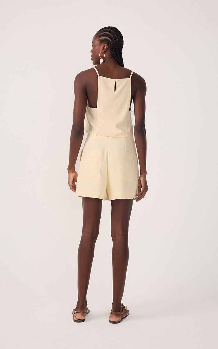 Beige Concha Pleats Pockets Linen Shorts_5