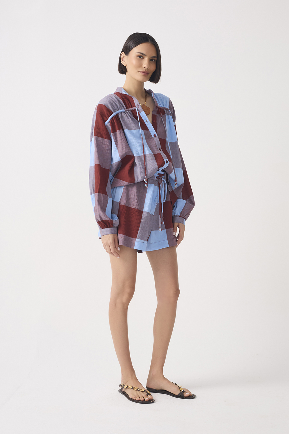 Brown Deserto Printed Waist Tie Cotton Short_2