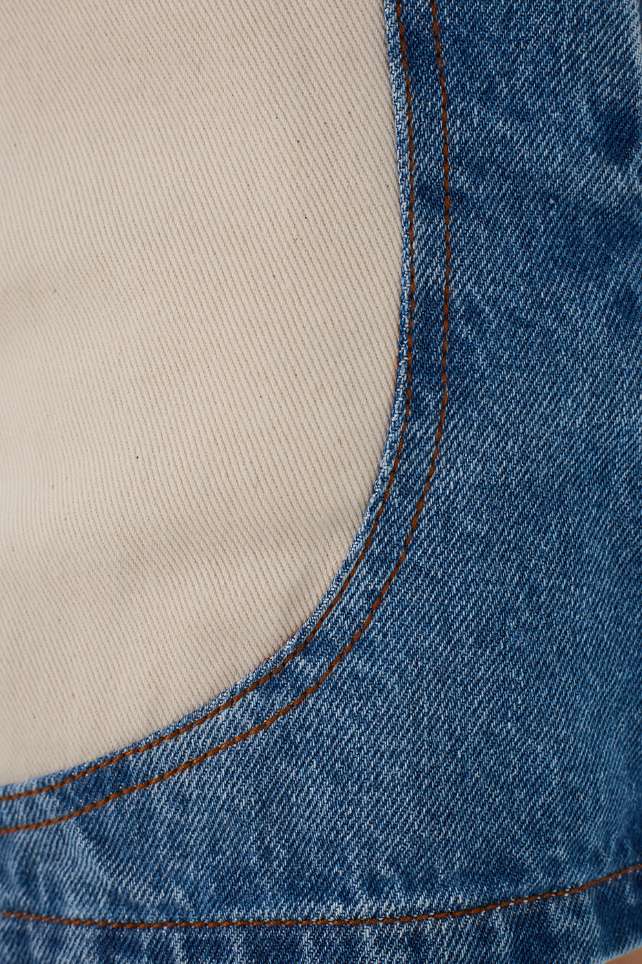 Denim And Off-White Pockets Twill Shorts