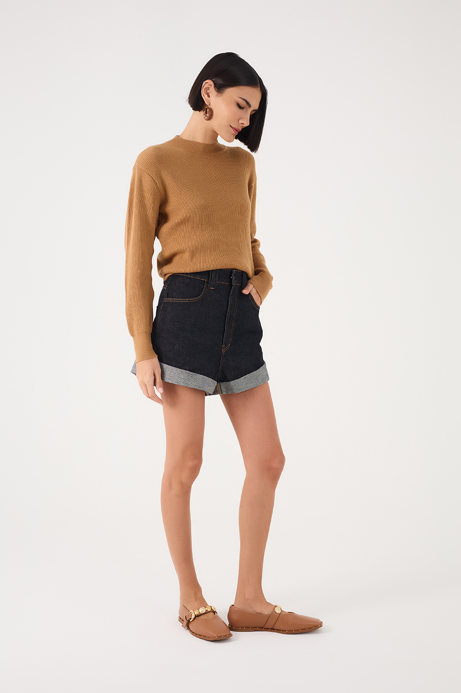 Denim Pockets Flipped Hem Shorts