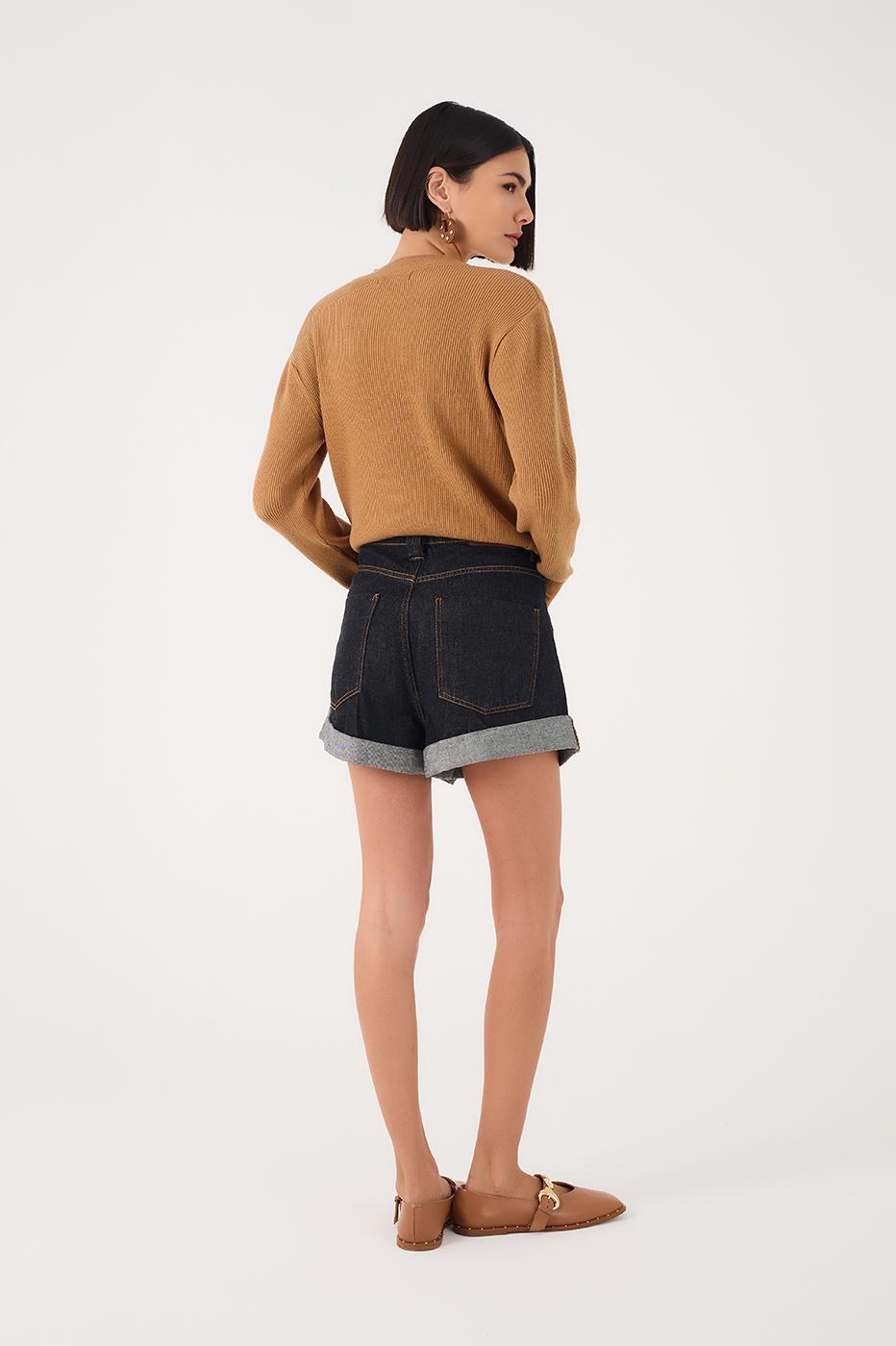 Denim Pockets Flipped Hem Shorts