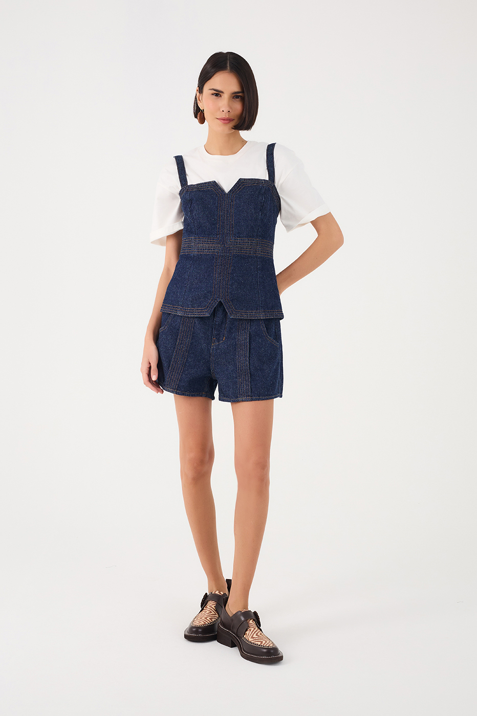 Denim Seam Pockets Shorts