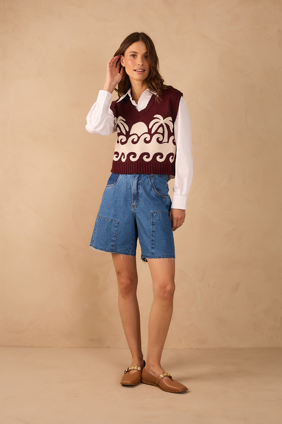 Denim Pockets Belt Loops Bermuda Shorts