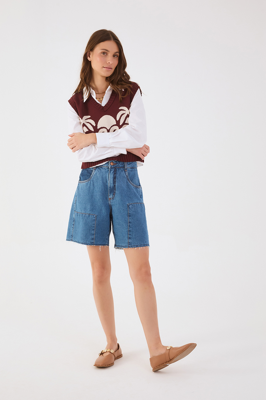 Denim Pockets Belt Loops Bermuda Shorts