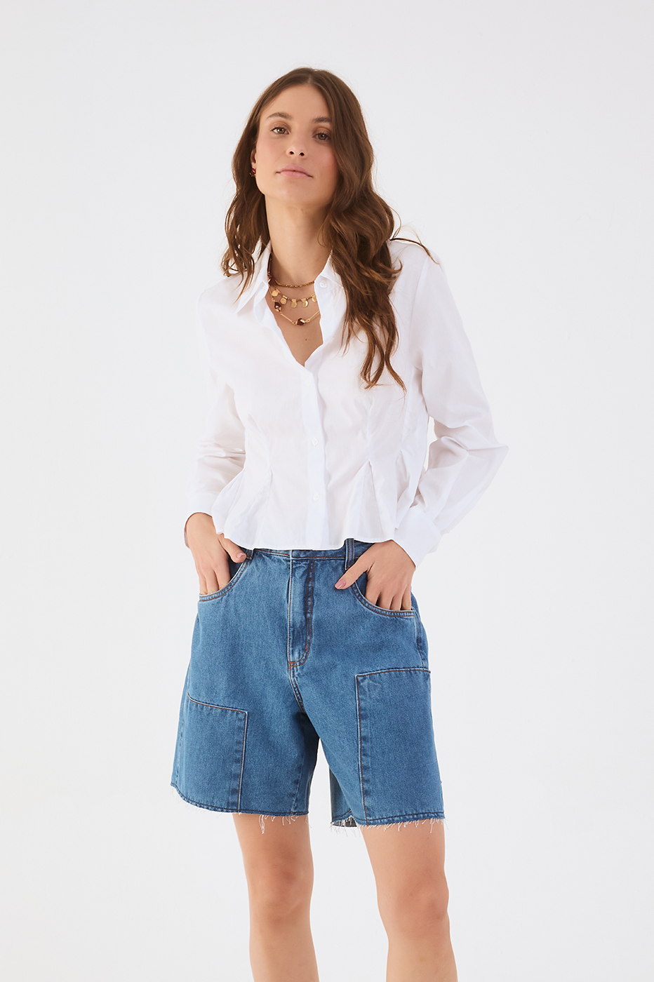 Denim Pockets Belt Loops Bermuda Shorts