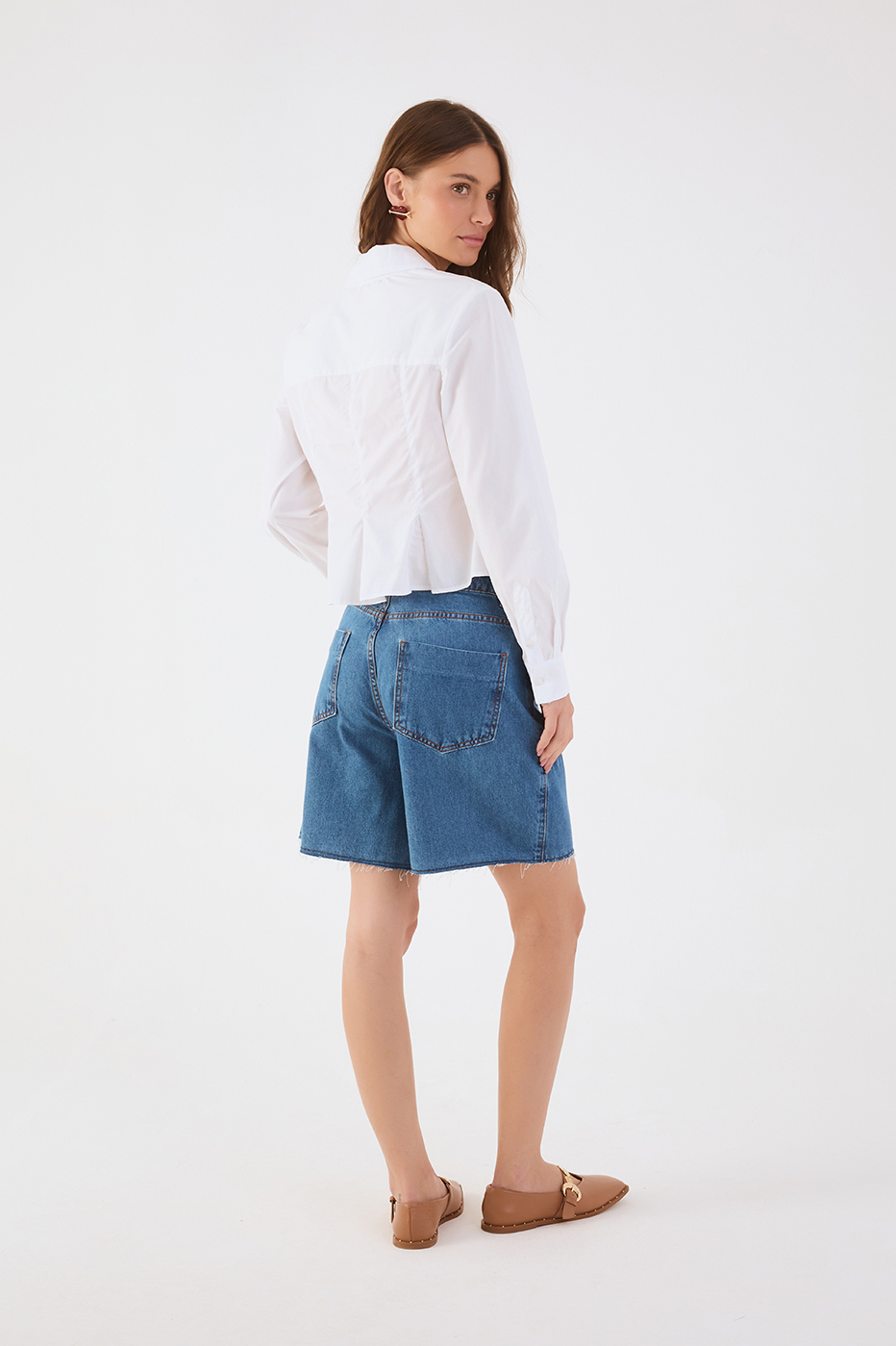 Denim Pockets Belt Loops Bermuda Shorts