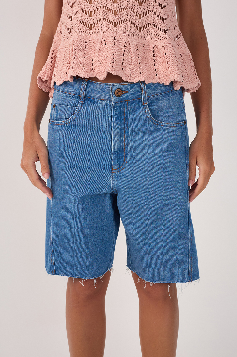 Denim Offset Stitching Bermuda_3