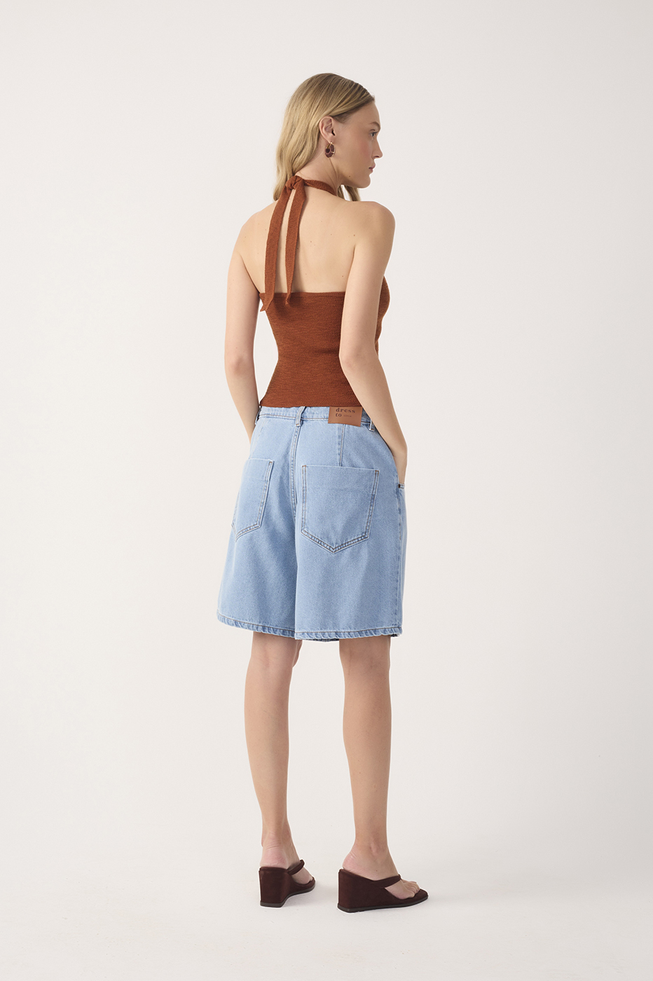 Pleated Denim Bermuda