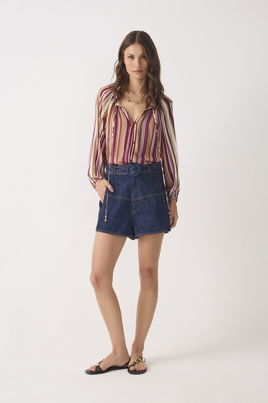 Denim Pockets Belt Loops Belted Shorts_2