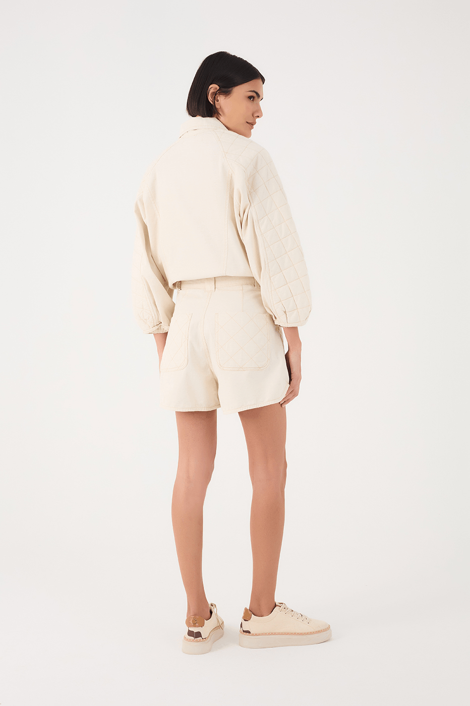 Off-White Front Pockets Quilted Linen Twill Shorts