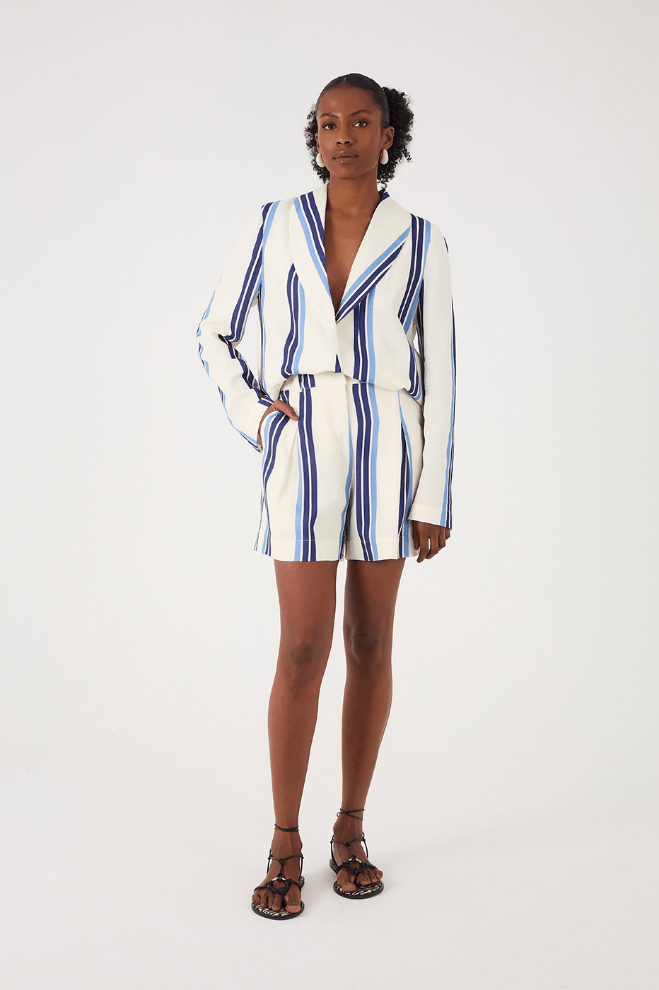 Blue Stripes Joa Side Pockets Linen Shorts