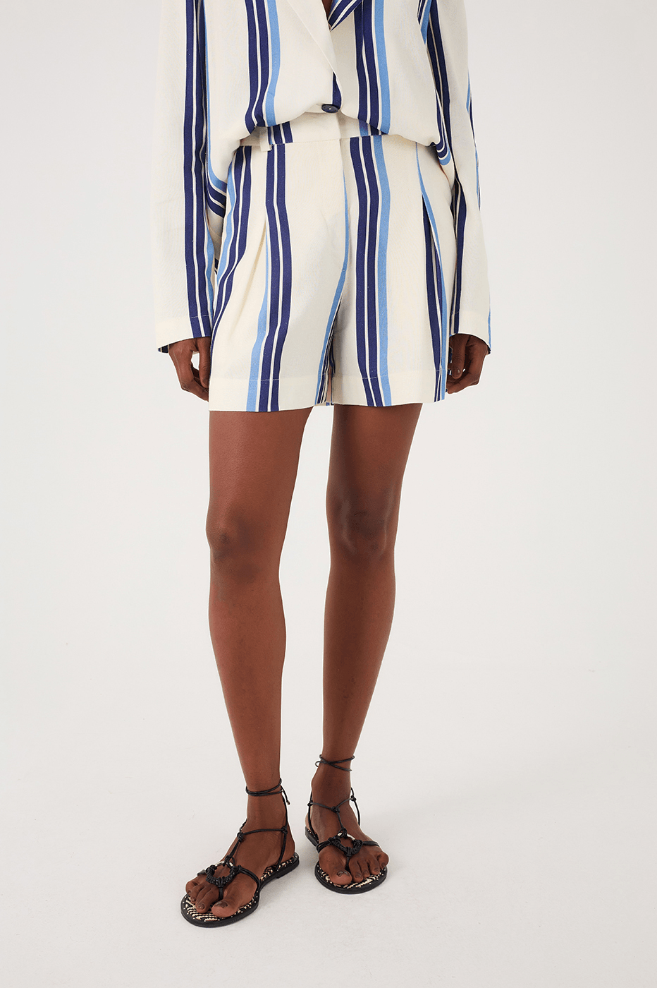 Blue Stripes Joa Side Pockets Linen Shorts