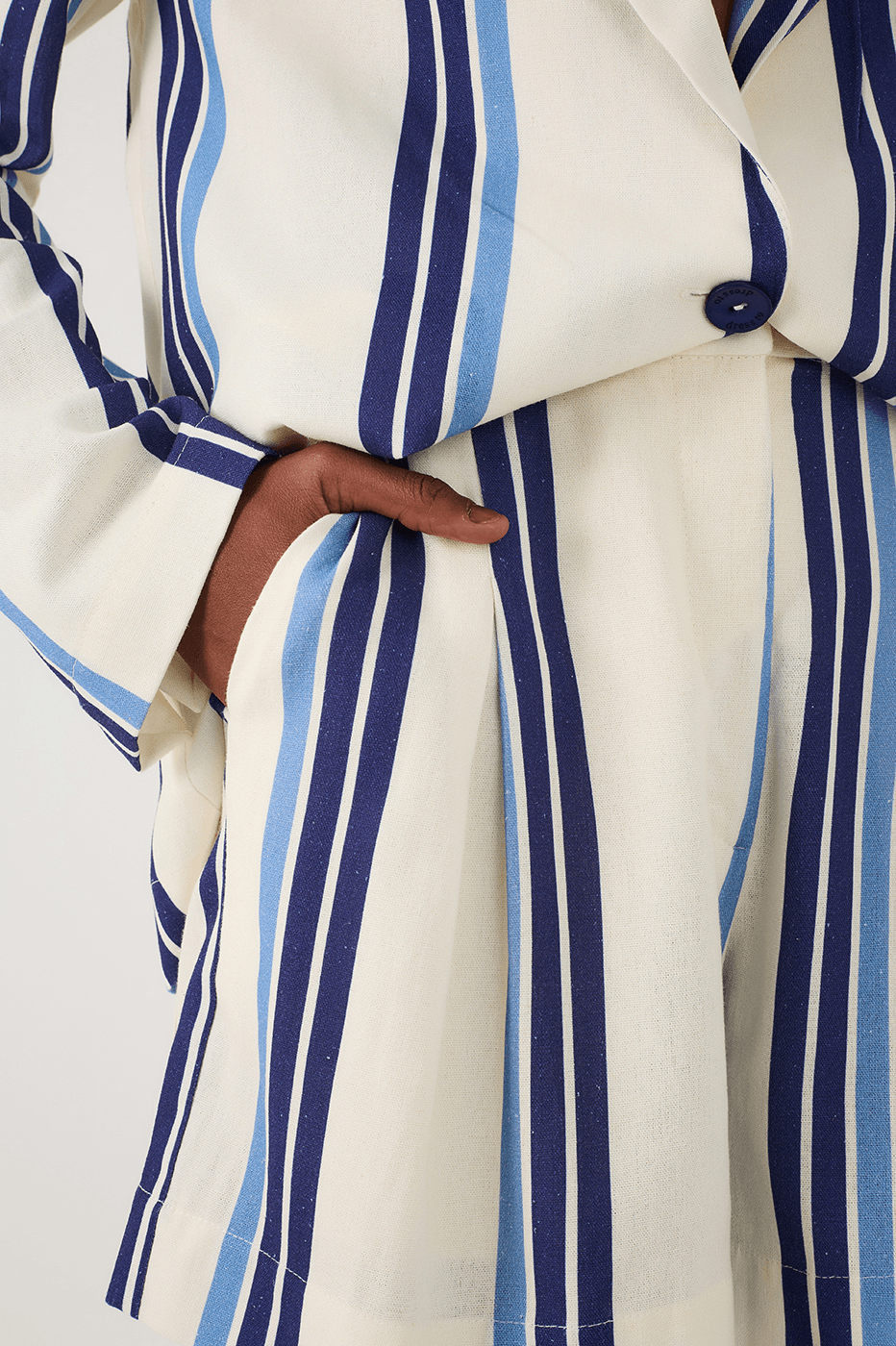Blue Stripes Joa Side Pockets Linen Shorts