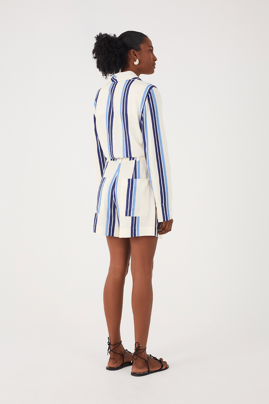Blue Stripes Joa Side Pockets Linen Shorts