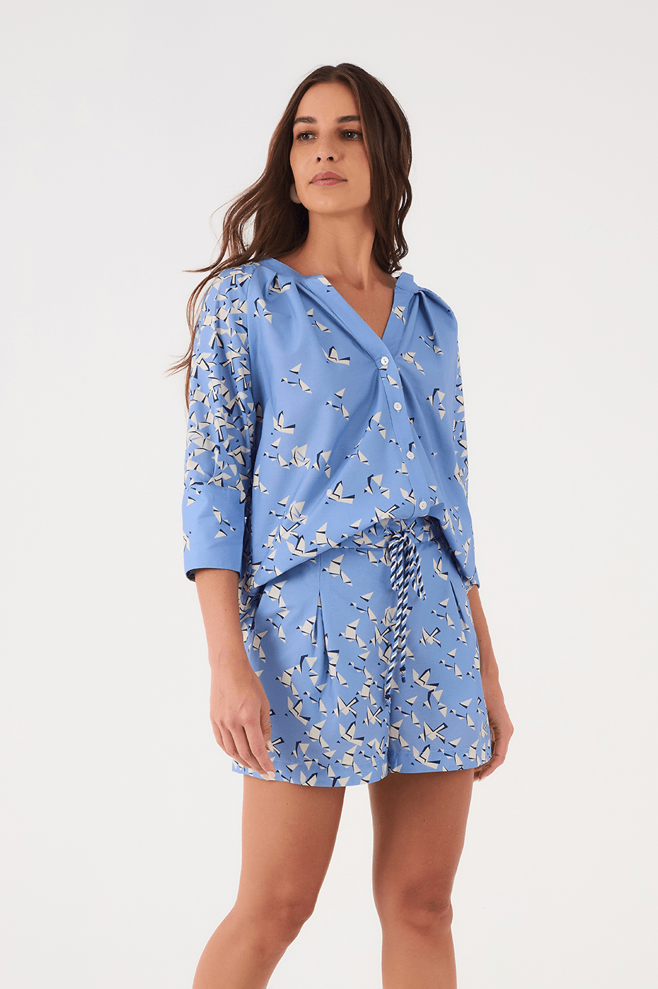 Blue Voo Livre Drawstring Waist Side Pockets Shorts