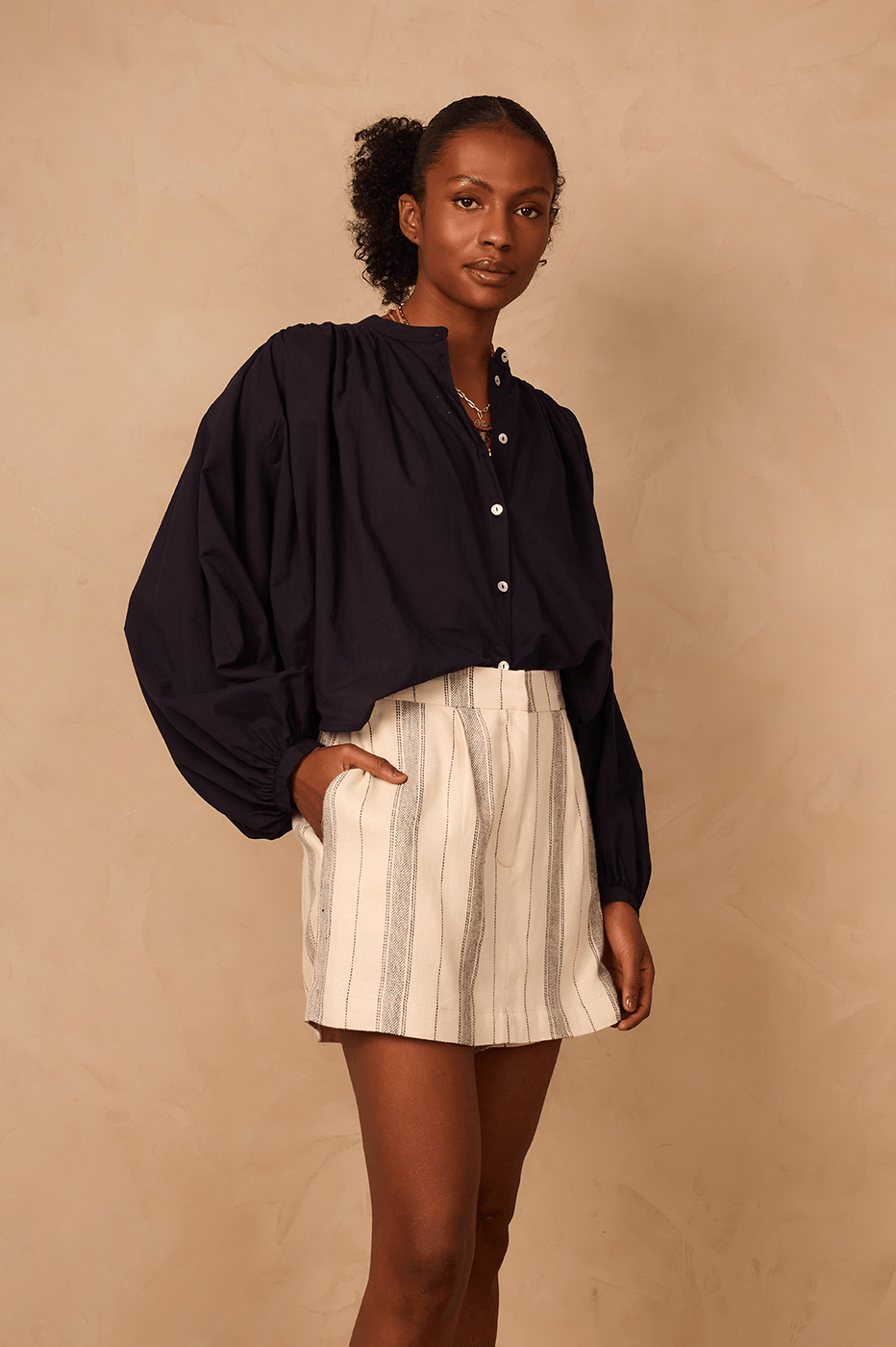 Sand Stripes Side Pockets Linen Skorts