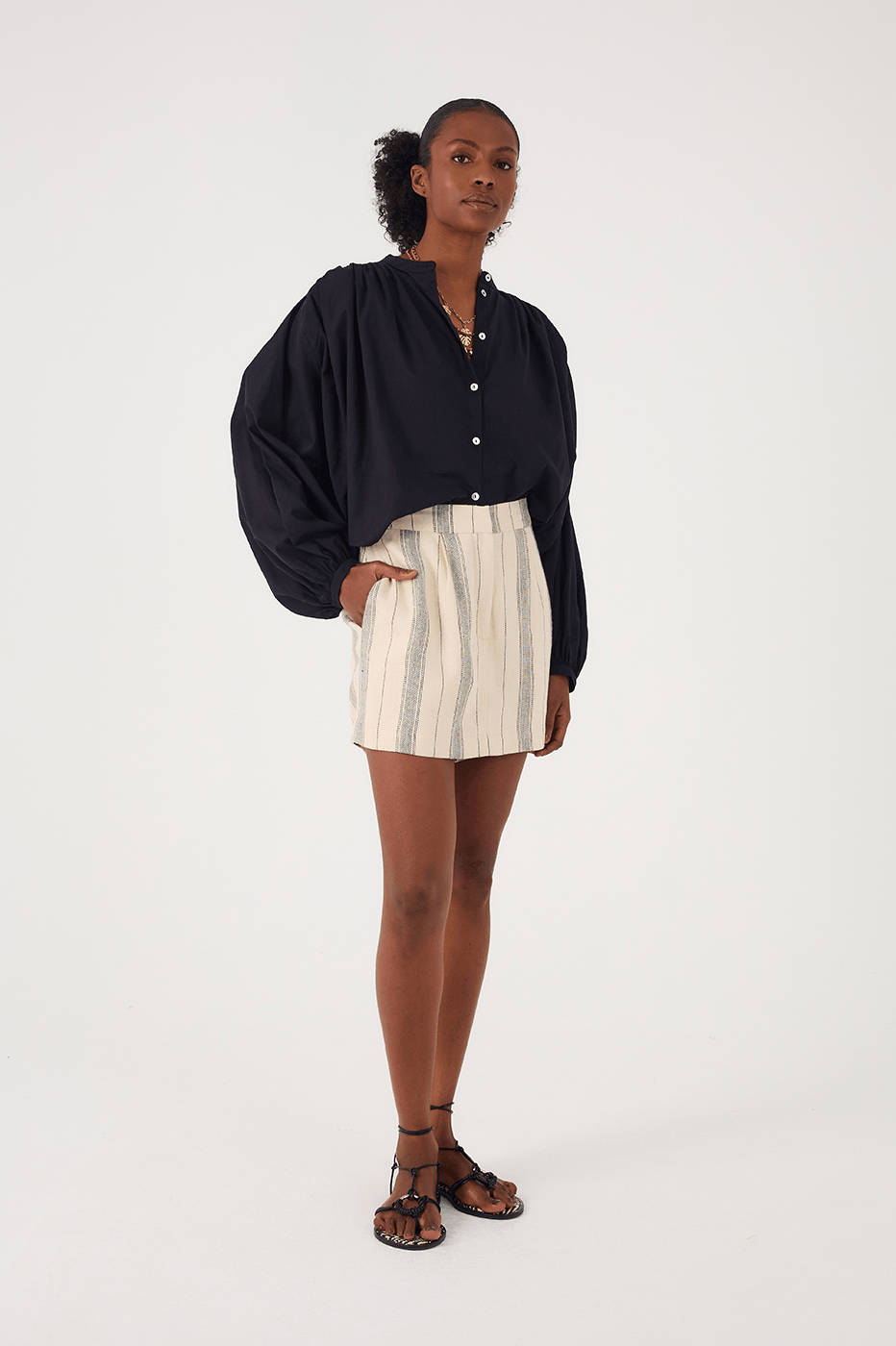 Sand Stripes Side Pockets Linen Skorts