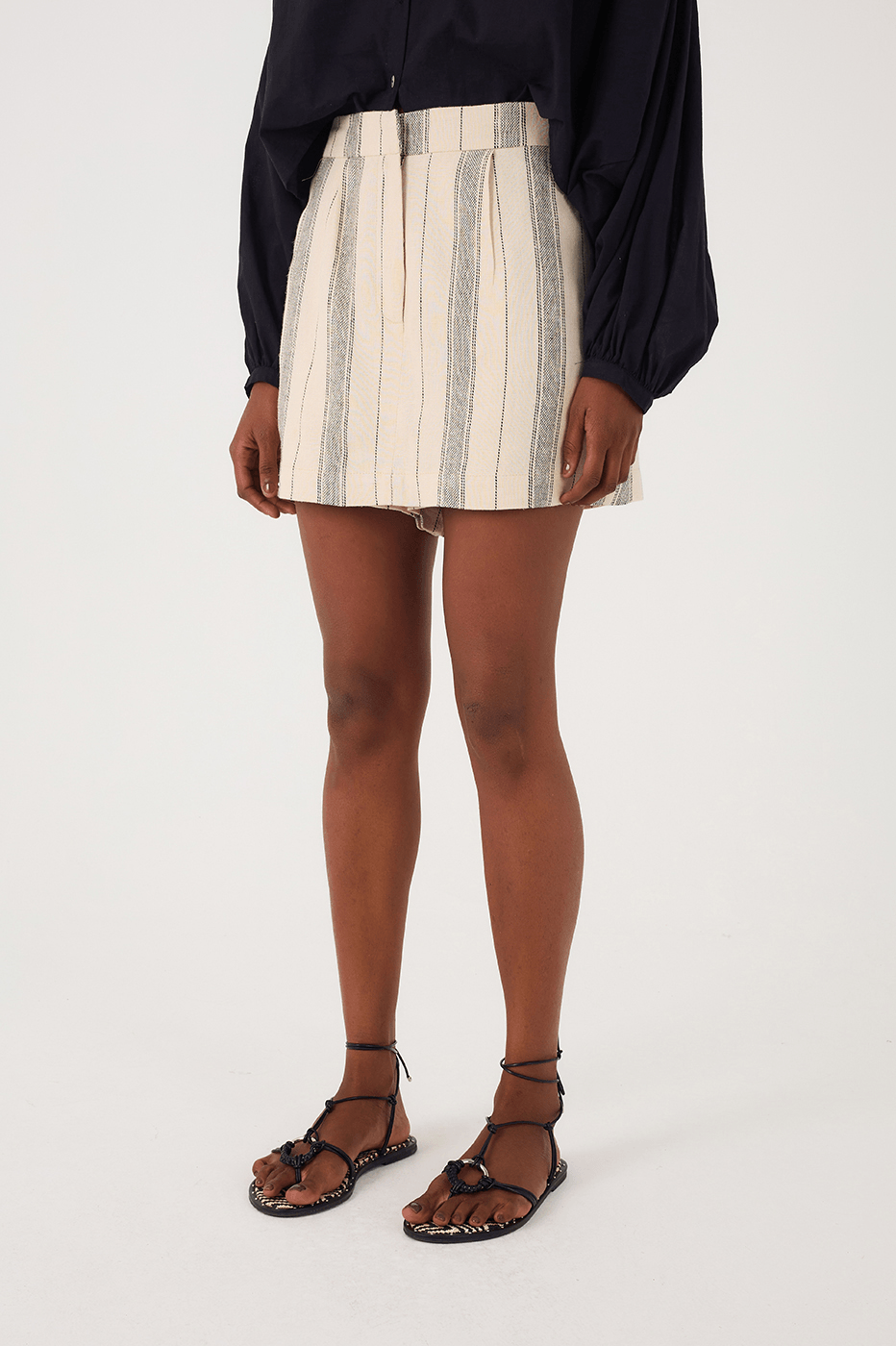Sand Stripes Side Pockets Linen Skorts