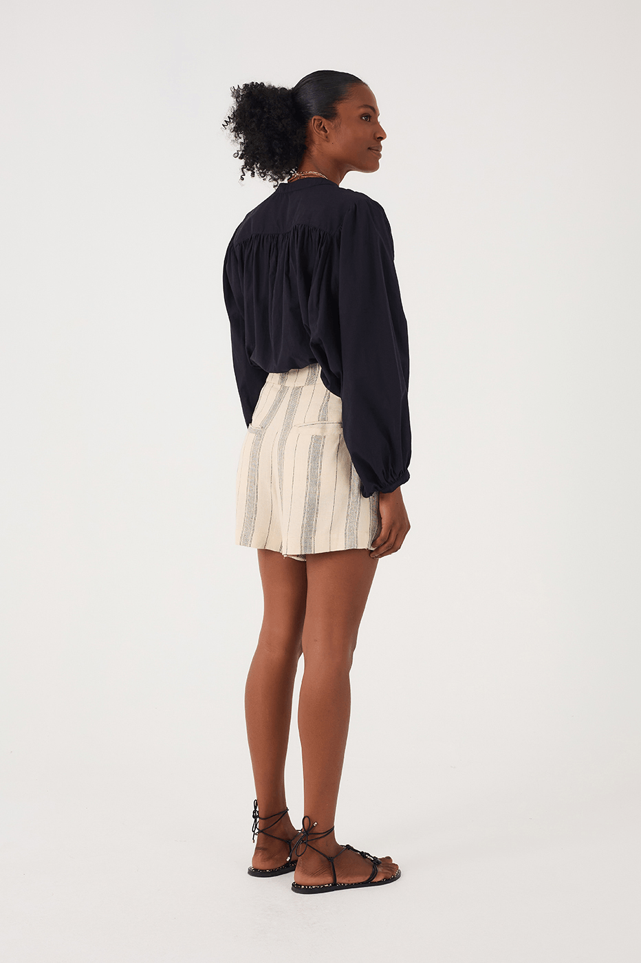 Sand Stripes Side Pockets Linen Skorts
