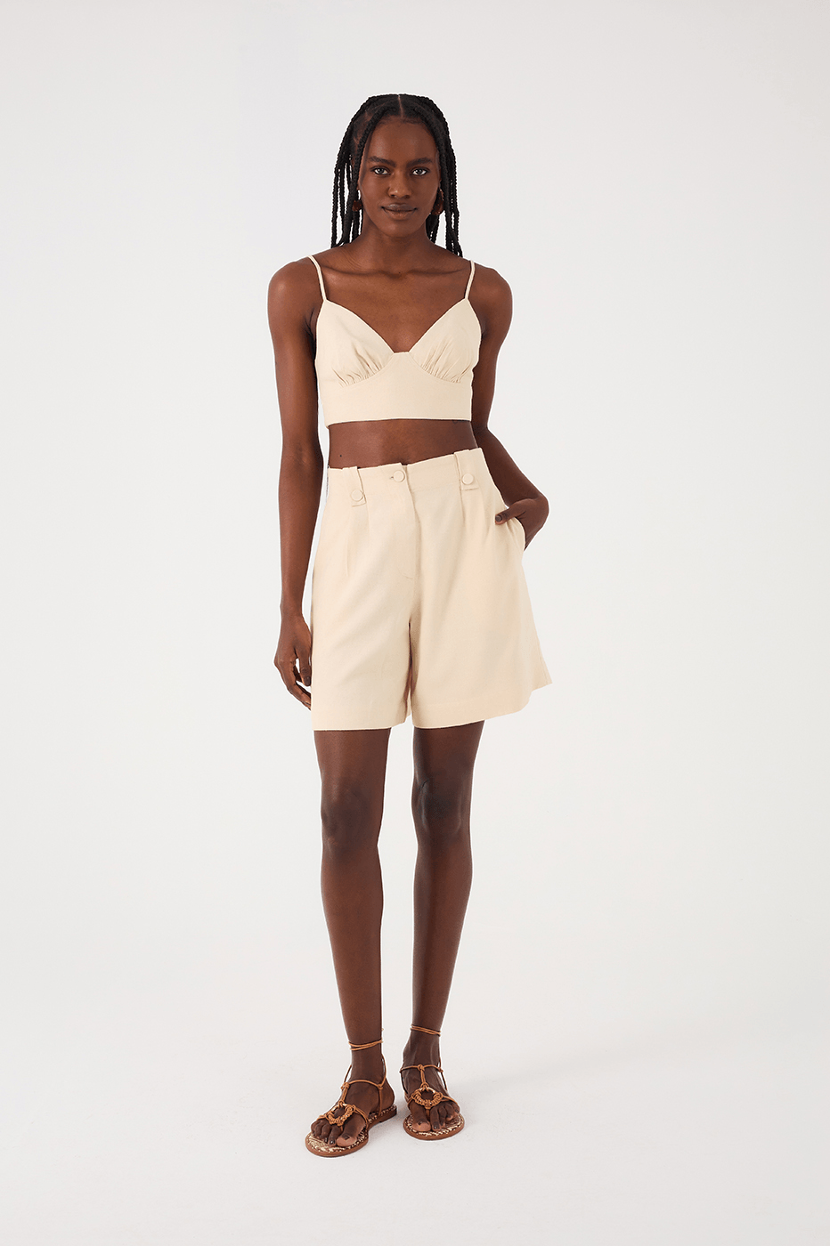 Off-White Buttoned Waist Side Pockets Bermuda Shorts