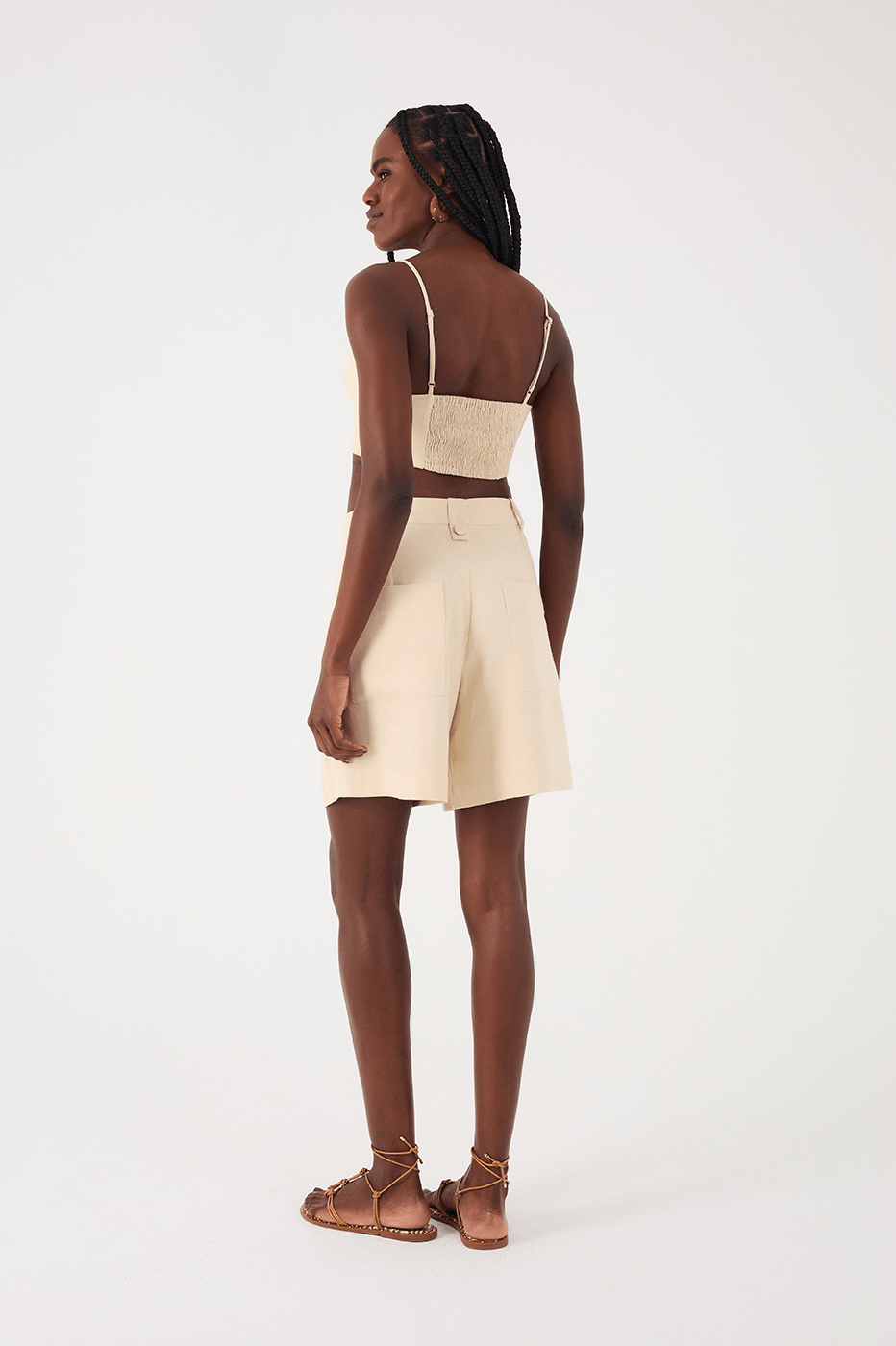 Off-White Buttoned Waist Side Pockets Bermuda Shorts