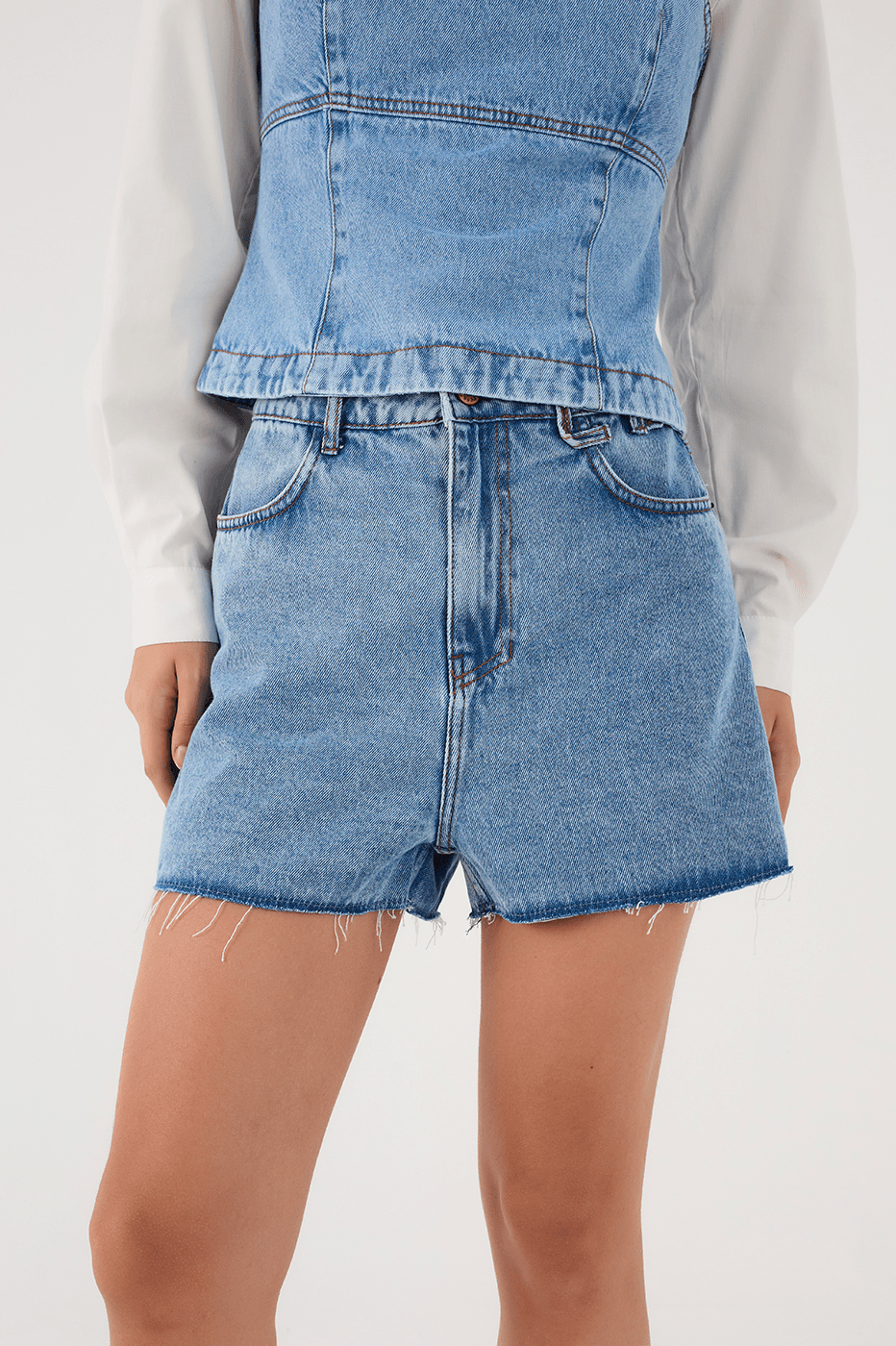 dress denim shorts Denim A-Line Short Dress With Tie Straps