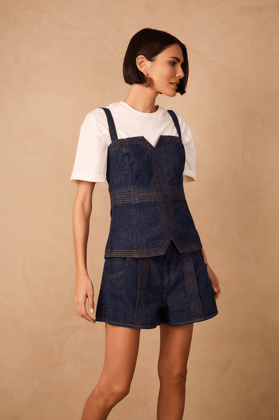 Denim Seam Pockets Shorts