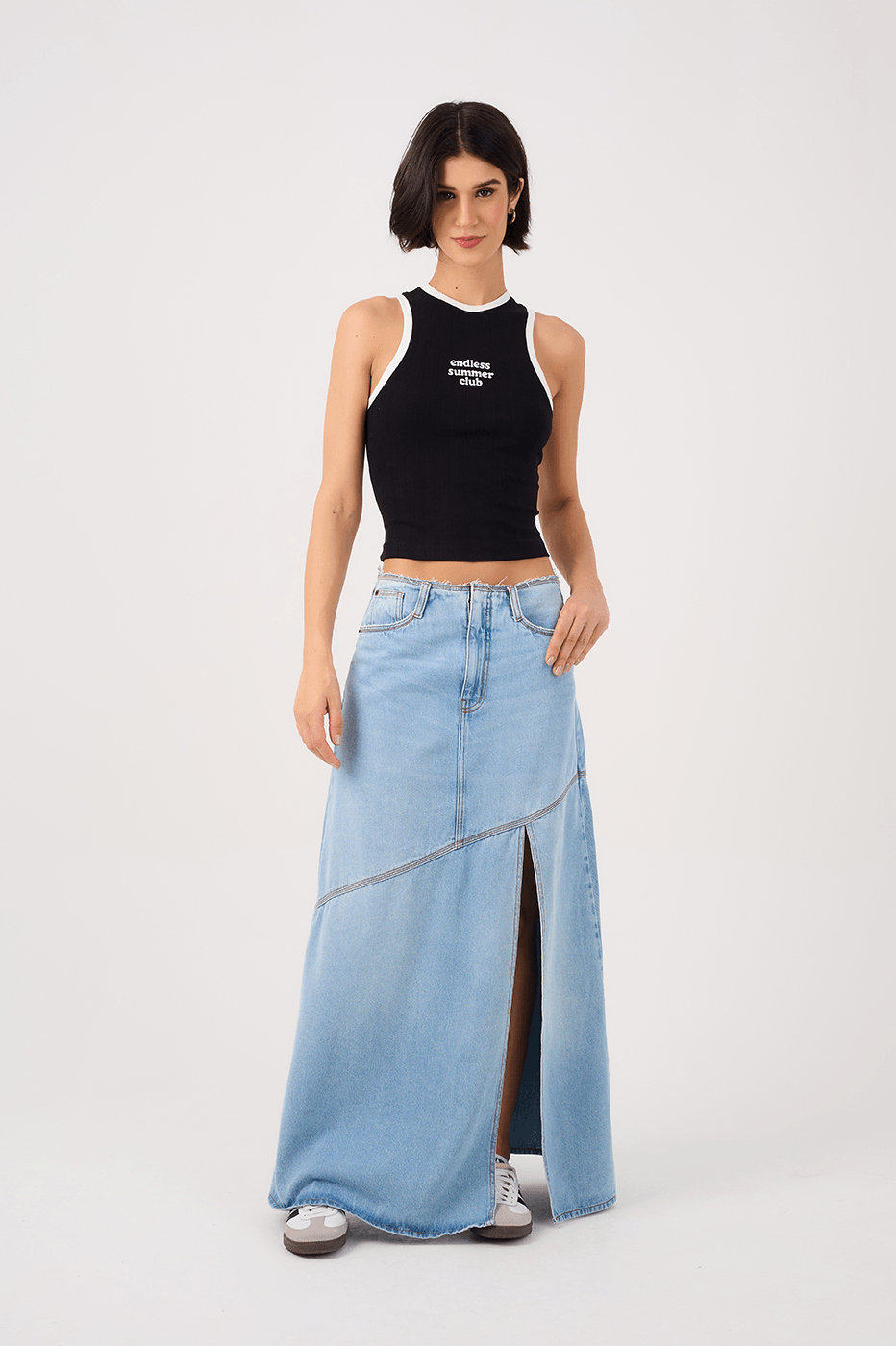 Jeans Skirt with Frayed Waist_2