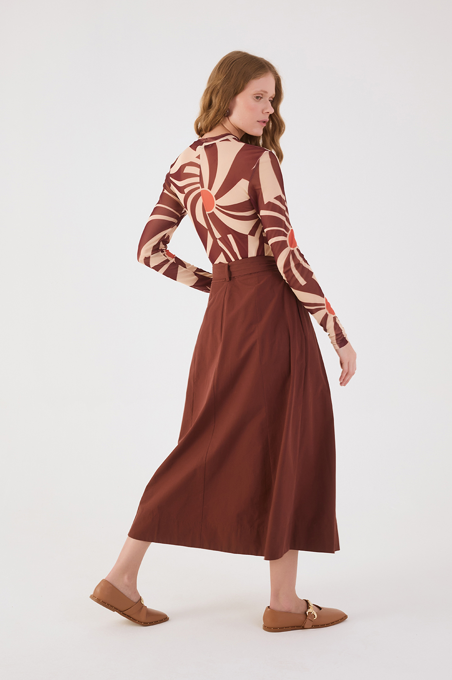 Brown Front Ties Cotton Wrap Maxi Skirt