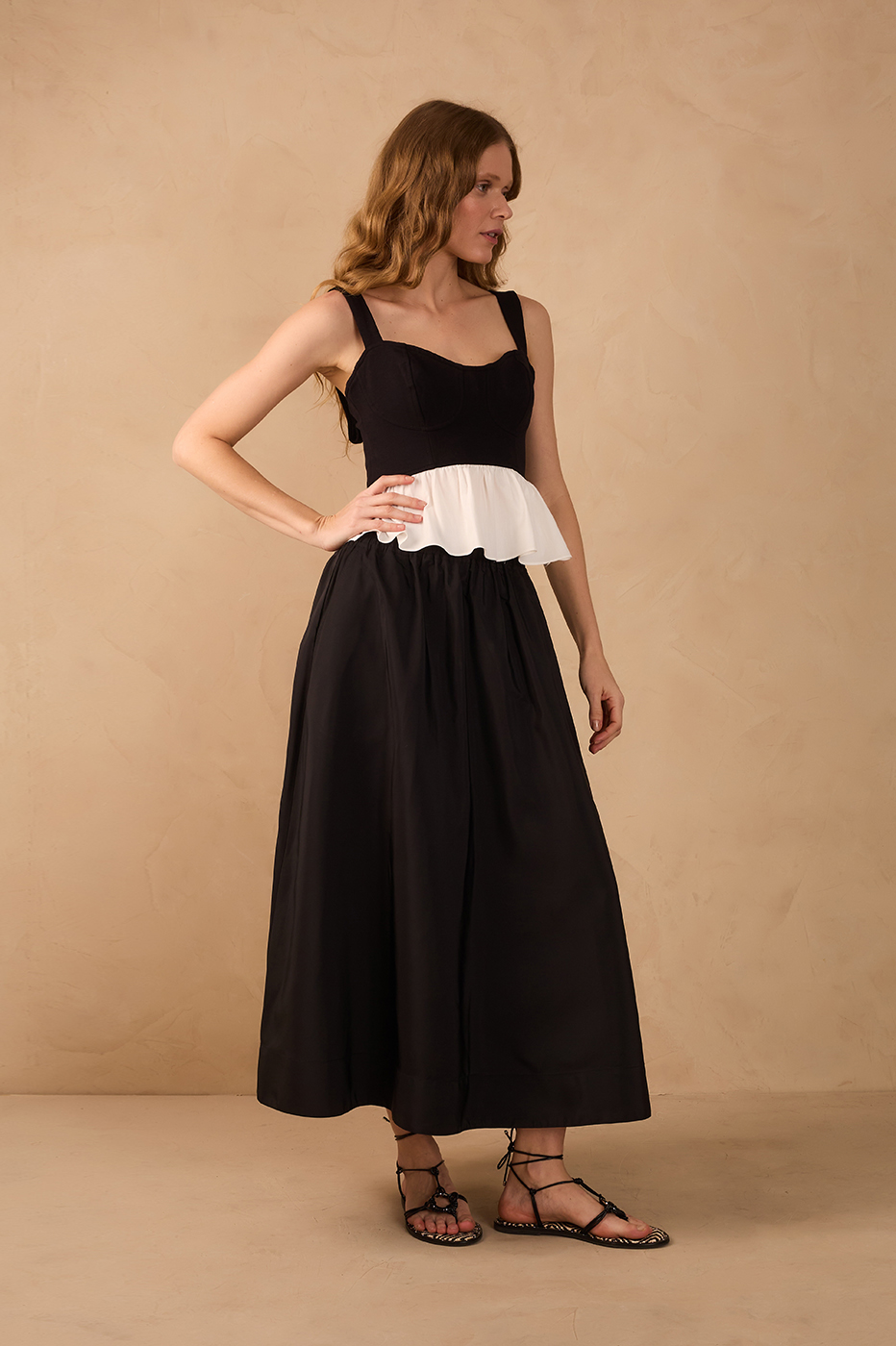 Black Elastic Waist Pockets Wide Maxi Skirt
