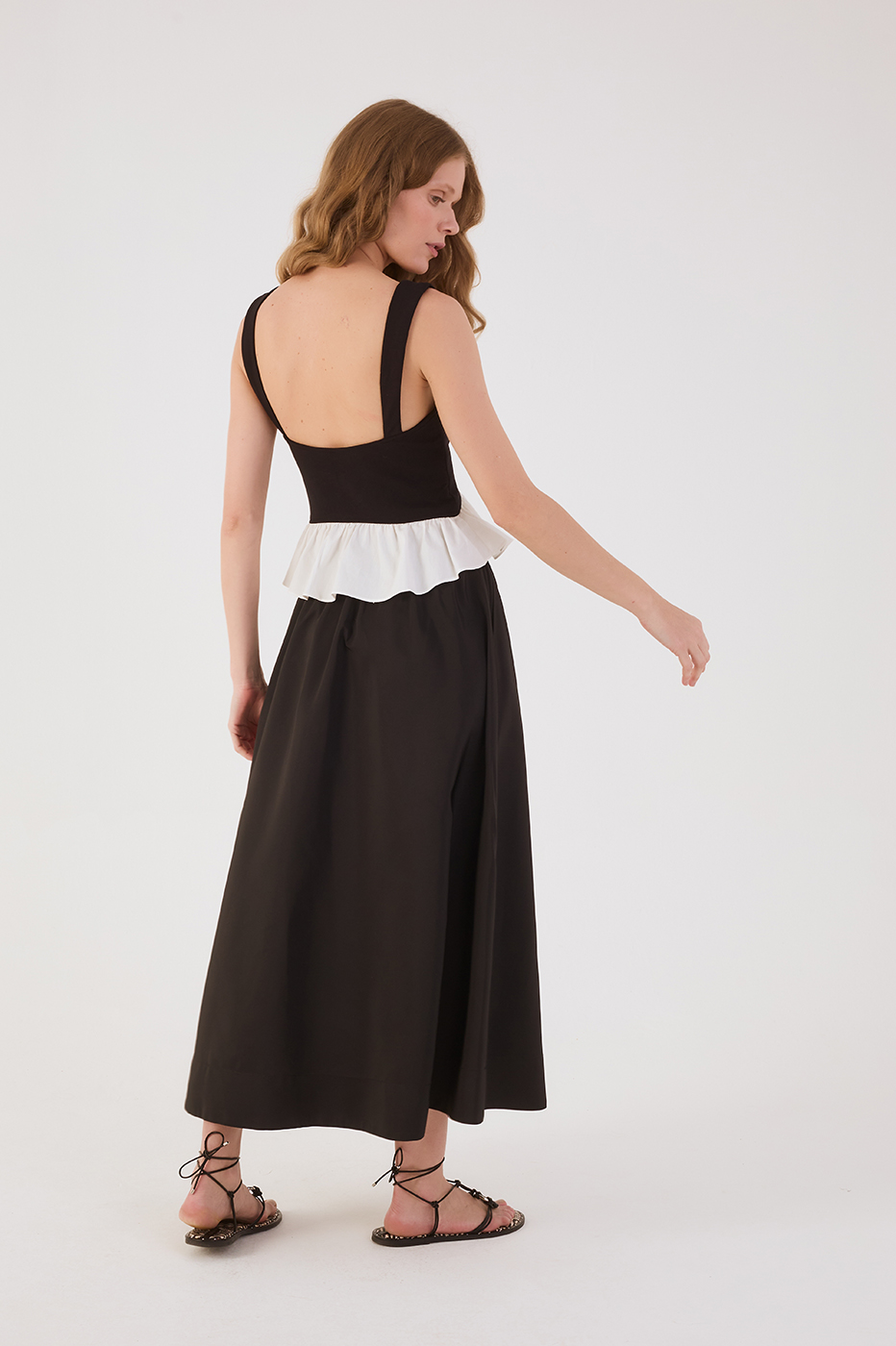 Black Elastic Waist Pockets Wide Maxi Skirt